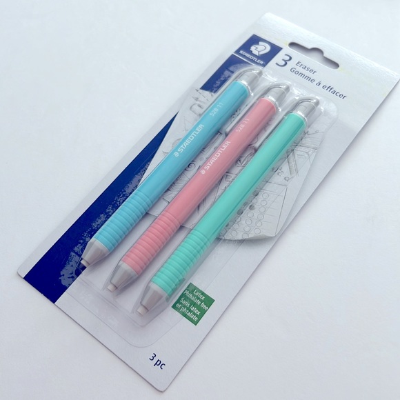 🆕 NEW Staedtler 3 Pcs Eraser with Push Button to Advance (Pastel Erasers) - Picture 3 of 7